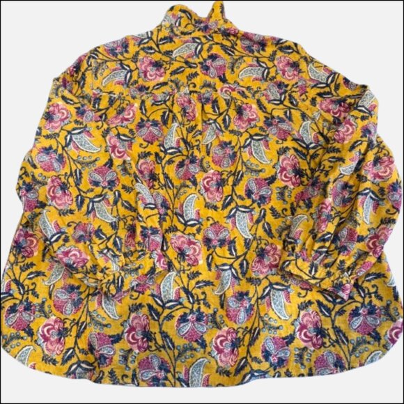 Anthropologie PILCRO Sigourney Mustard Pink Floral Corduroy Buttondown (Size XL) - Picture 2 of 15